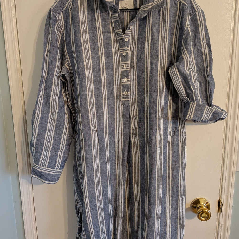 Caslon Women's Navy and White Striped Linen Dress